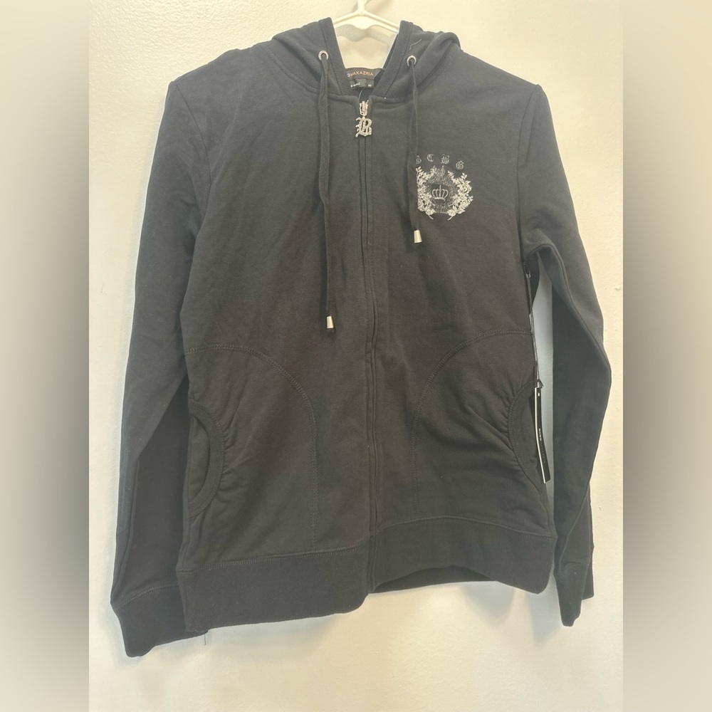 BCBGMaxAzria Black Hoodie with Embroidered Detail